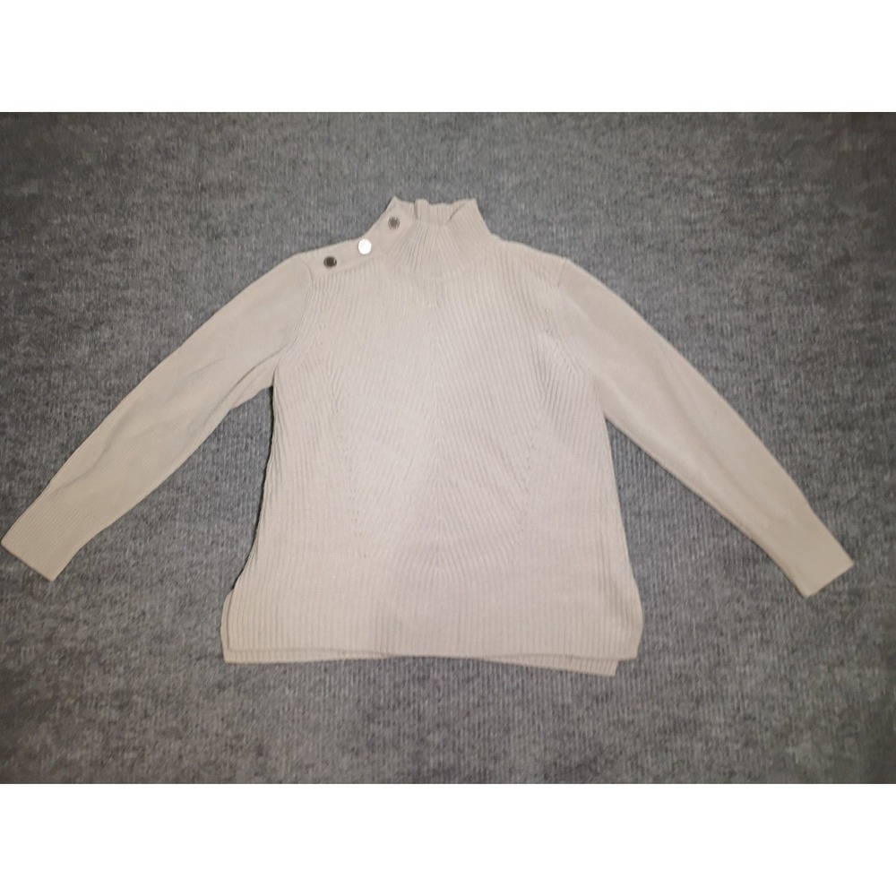 Calvin Klein Jeans Women's Mock Neck Ribbed Knit Oat Color Sweater Size Large